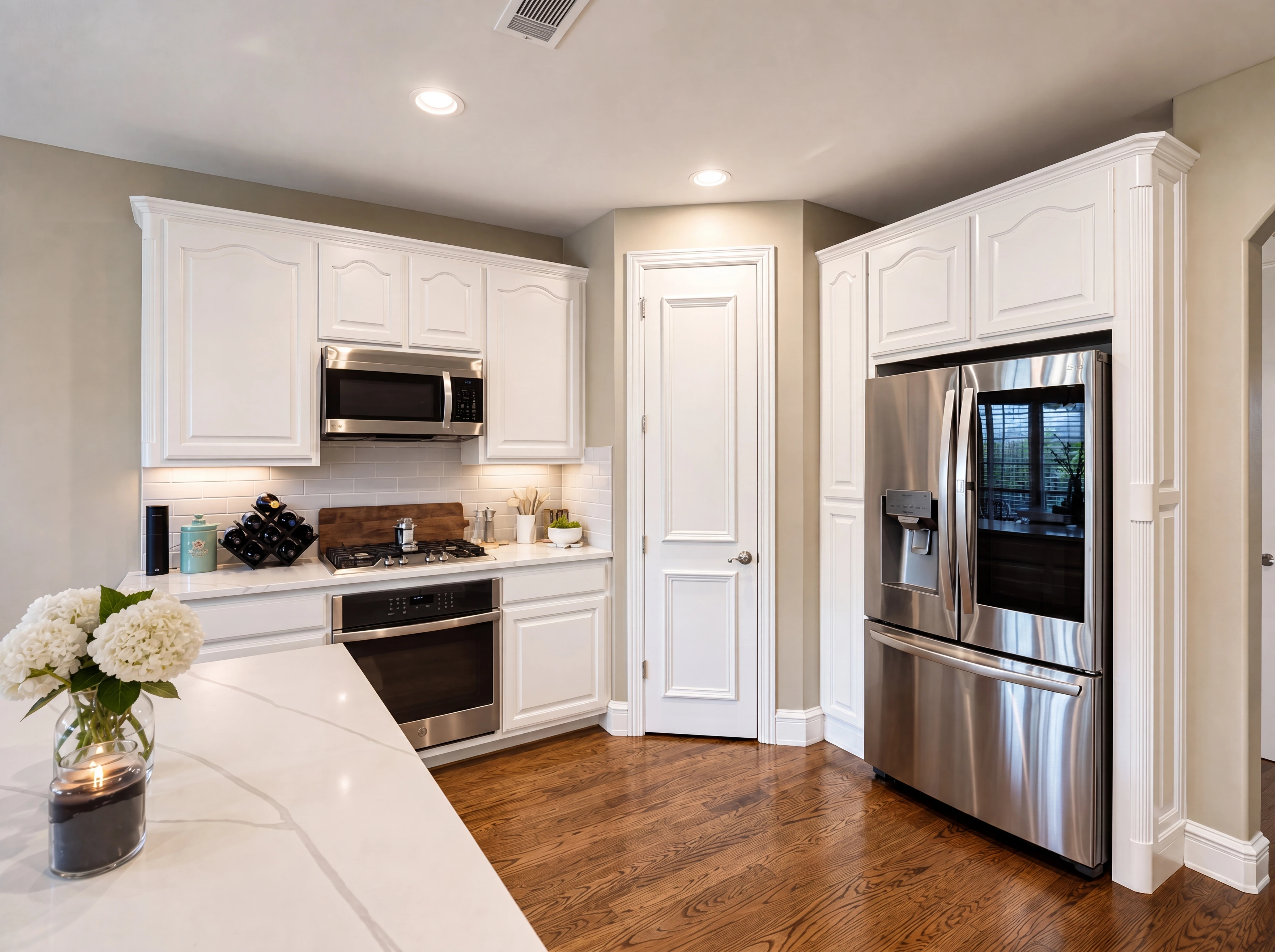 Kitchen with island and granite counters